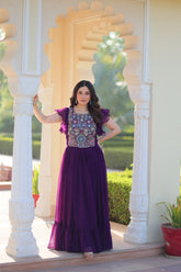 Designer Purple Color Faux Blooming Embroidered work Gown