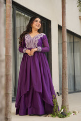 Fabulous Purple Cutdana Embroidery Georgette Wedding Wear Gown