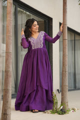 Fabulous Purple Cutdana Embroidery Georgette Wedding Wear Gown