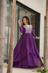 Fabulous Purple Cutdana Embroidery Georgette Wedding Wear Gown