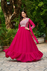 Alluring Pink Georgette Sequins Embroidered Gown With Dupatta