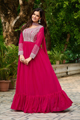 Alluring Pink Georgette Sequins Embroidered Gown With Dupatta