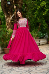 Alluring Pink Georgette Sequins Embroidered Gown With Dupatta