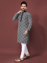 Heavy Work Men's Kurta Pajama In Black Soft Silk With Sequence Embroidery