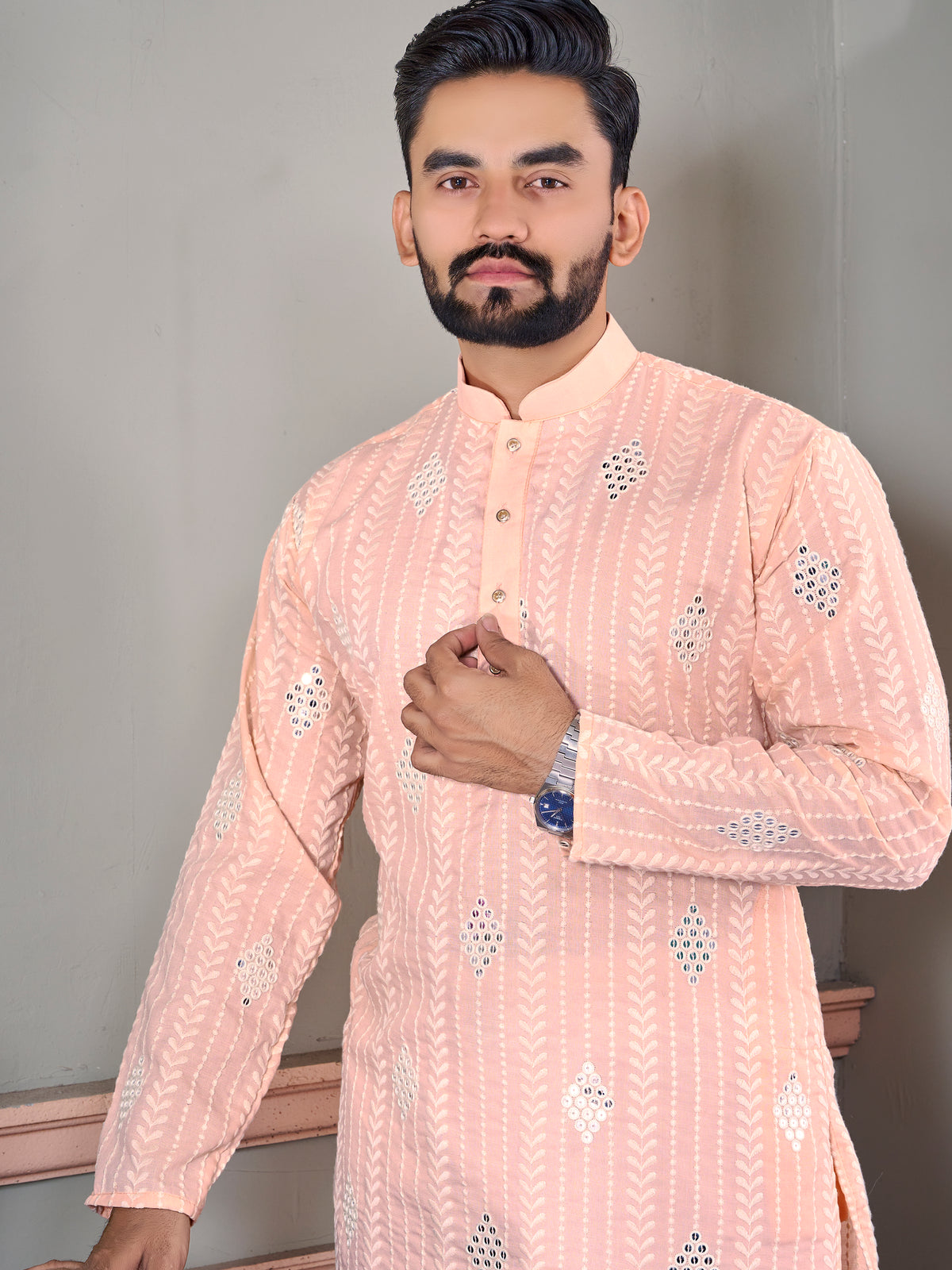 Royal Linen Mens Kurta With Embroidery Sequins Work Kurtas