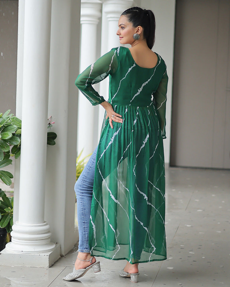 Designer Green Color Faux Georgette Kutchi Work Navratri Kurti