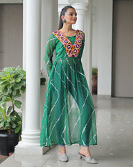 Designer Green Color Faux Georgette Kutchi Work Navratri Kurti