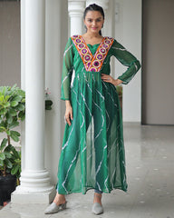 Designer Green Color Faux Georgette Kutchi Work Navratri Kurti