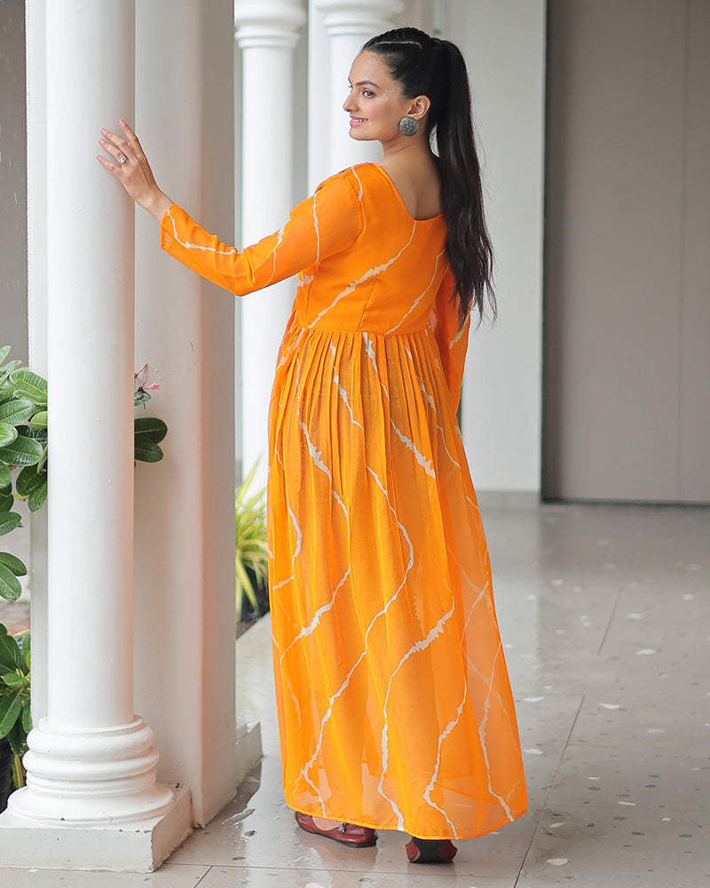 Designer Yellow Color Faux Georgette Kutchi Work Navratri Kurti