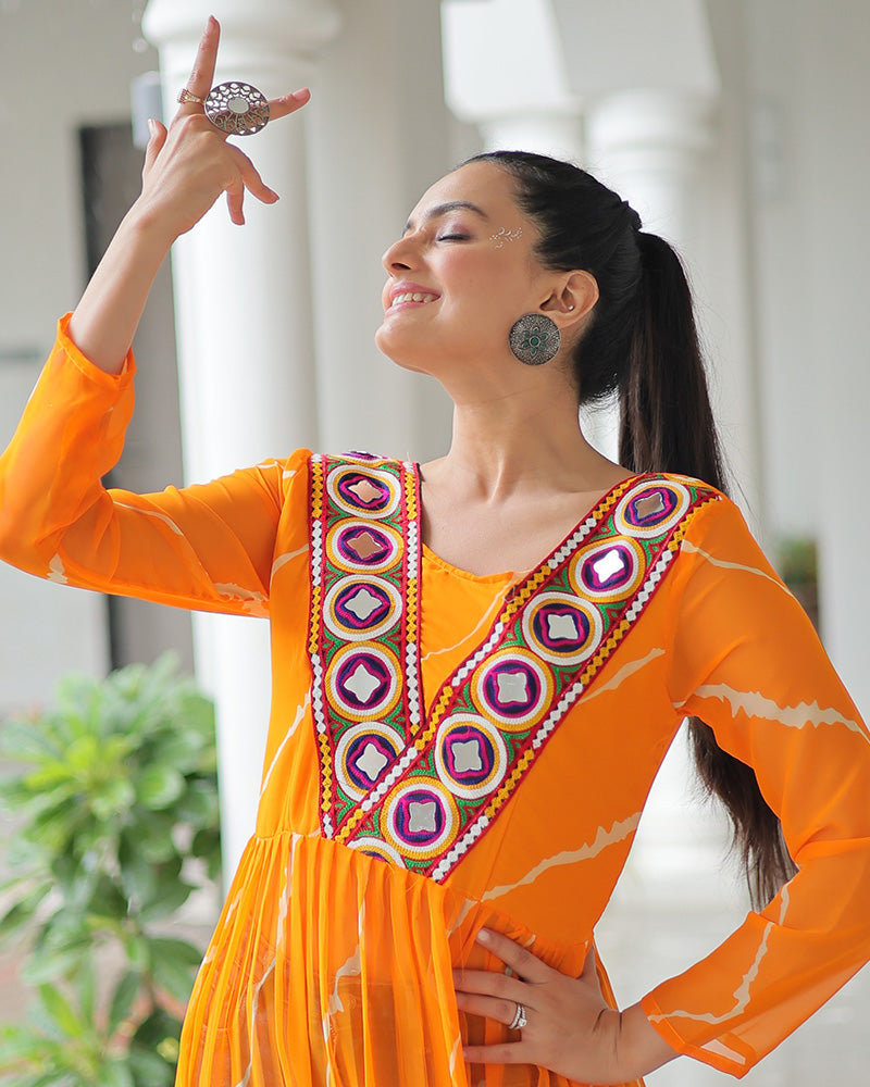 Designer Yellow Color Faux Georgette Kutchi Work Navratri Kurti