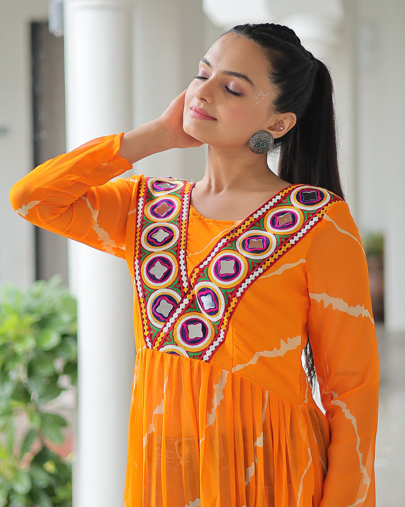 Designer Yellow Color Faux Georgette Kutchi Work Navratri Kurti