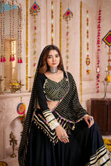 SPECTACULAR BLACK COTTON LACE WORK FESTIVAL WEAR LEHENGA CHOLI