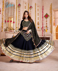 SPECTACULAR BLACK COTTON LACE WORK FESTIVAL WEAR LEHENGA CHOLI
