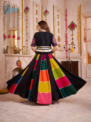PRECIOUS BLACK PATCH WORK NAVRATRI WEAR LEHENGA CHOLI WITH JACKET