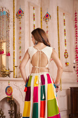 CAPTIVATING WHITE COTTON MIRROR WORK NAVRATRI WEAR LEHENGA CHOLI