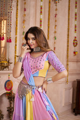 ASTONISHING MULTI-COLOR COTTON MIRROR WORK LEHENGA CHOLI WITH DUPATTA