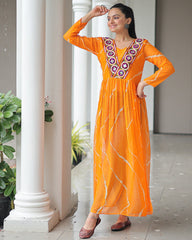 Designer Yellow Color Faux Georgette Kutchi Work Navratri Kurti