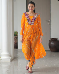 Designer Yellow Color Faux Georgette Kutchi Work Navratri Kurti