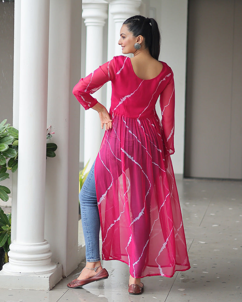 Designer Pink Color Faux Georgette Kutchi Work Navratri Kurti