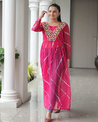 Designer Pink Color Faux Georgette Kutchi Work Navratri Kurti