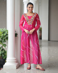 Designer Pink Color Faux Georgette Kutchi Work Navratri Kurti