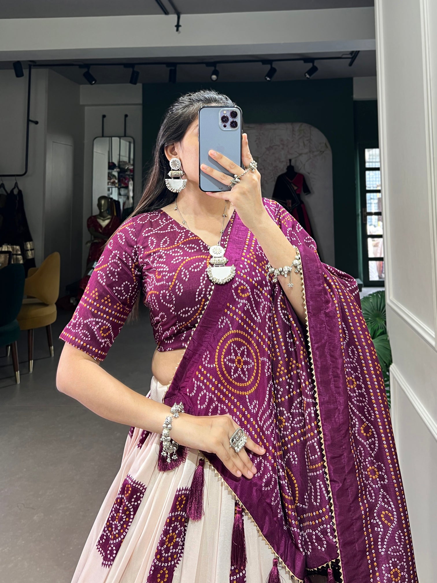 STRIKING WINE COLOR BANDHANI PRINTED TUSSAR SILK EVENT WEAR LEHENGA CHOLI