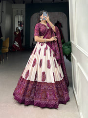 STRIKING WINE COLOR BANDHANI PRINTED TUSSAR SILK EVENT WEAR LEHENGA CHOLI