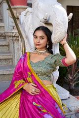 Mustard Color Tussar Silk Kalamkari Printed Lehenga Choli