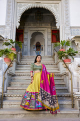 Mustard Color Tussar Silk Kalamkari Printed Lehenga Choli