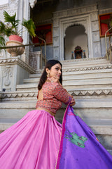 Peach Color Tussar Silk Kalamkari Printed Lehenga Choli