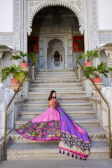 Peach Color Tussar Silk Kalamkari Printed Lehenga Choli