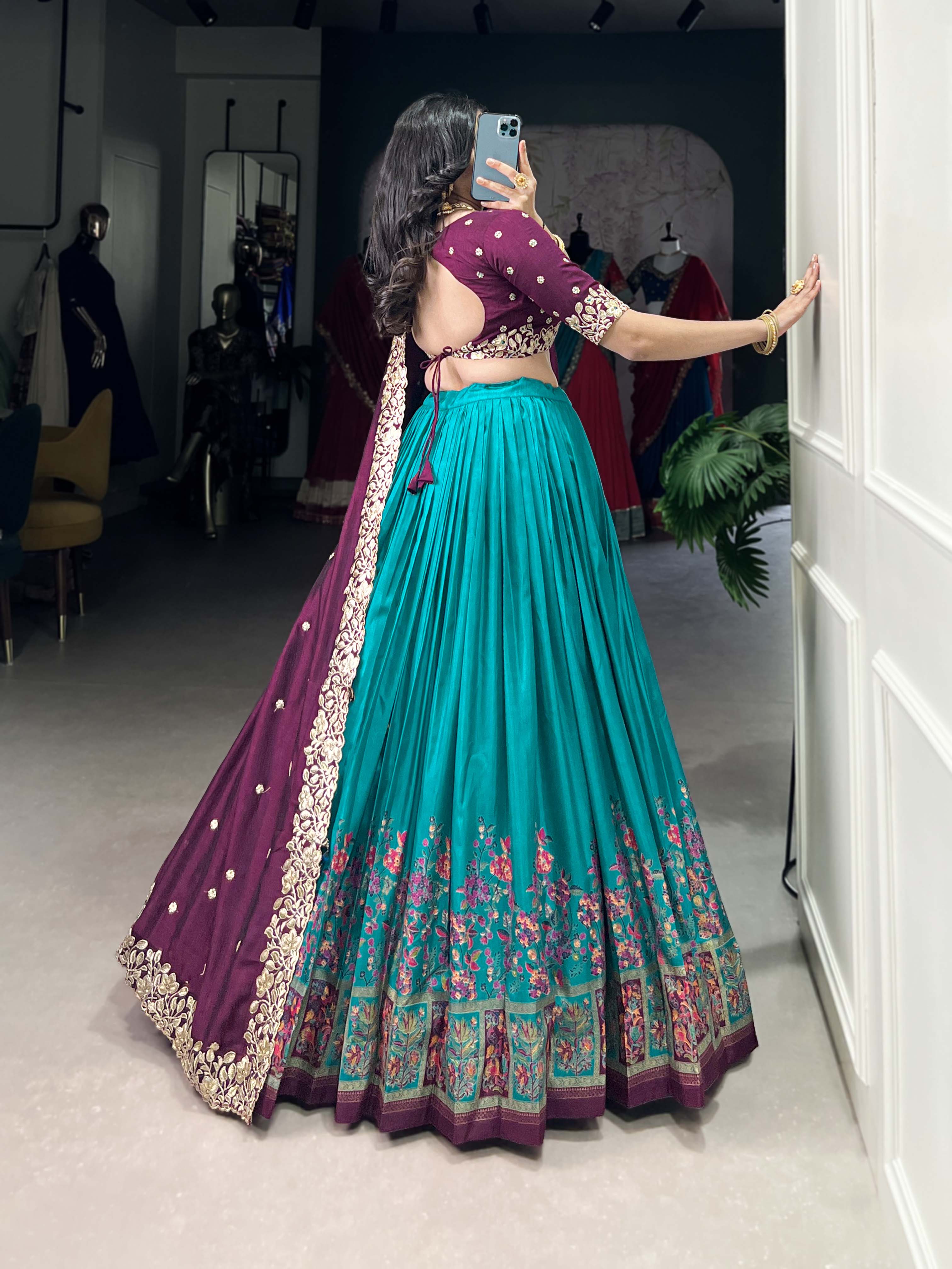 DESIGNER TUSSAR SILK PRINTED LEHENGA SET WITH EMBROIDERED BLOUSE AND DUPATTA