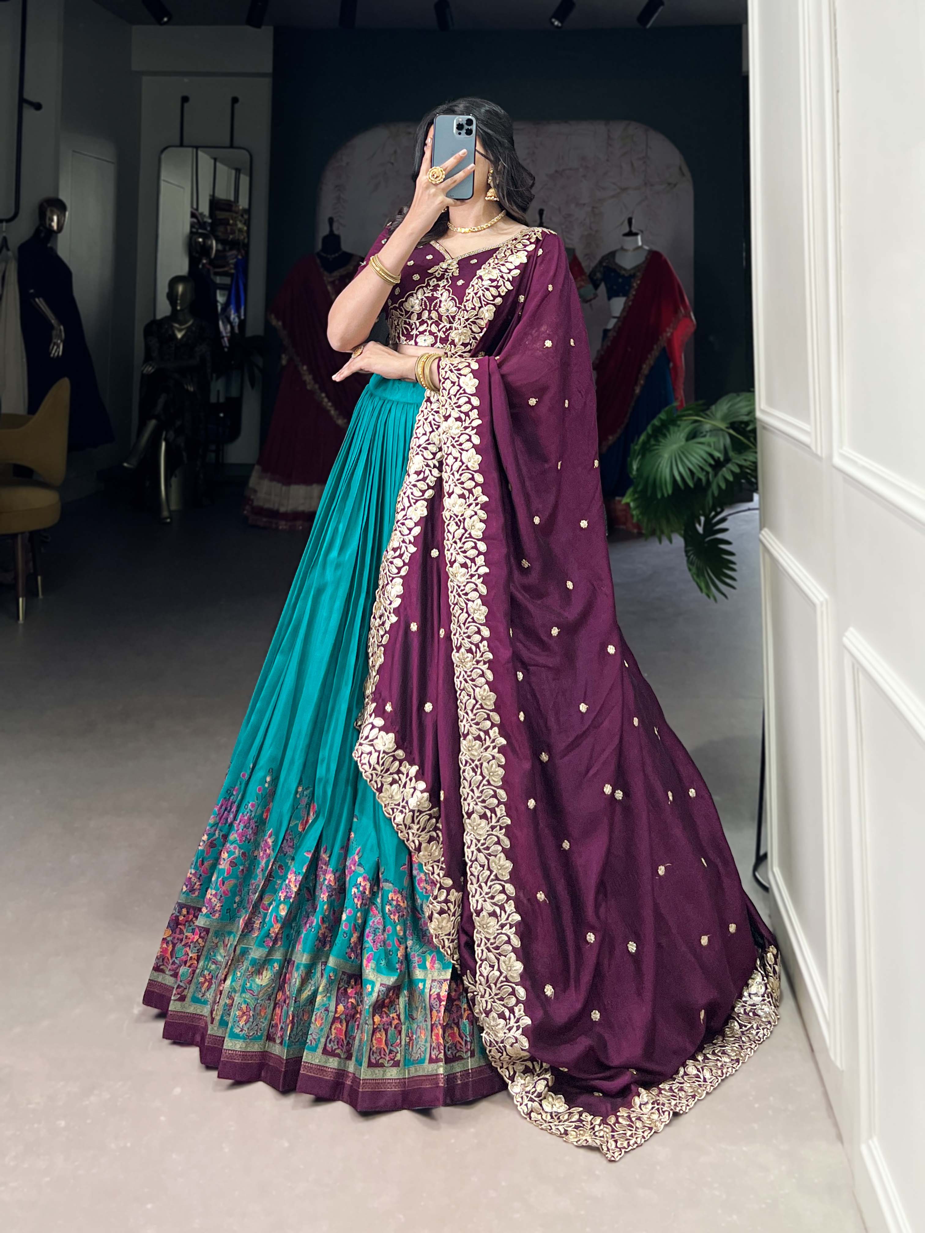 DESIGNER TUSSAR SILK PRINTED LEHENGA SET WITH EMBROIDERED BLOUSE AND DUPATTA