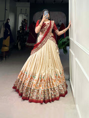 DESIGNER TUSSAR SILK PRINTED LEHENGA SET WITH EMBROIDERED BLOUSE AND DUPATTA