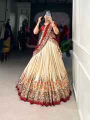 DESIGNER TUSSAR SILK PRINTED LEHENGA SET WITH EMBROIDERED BLOUSE AND DUPATTA