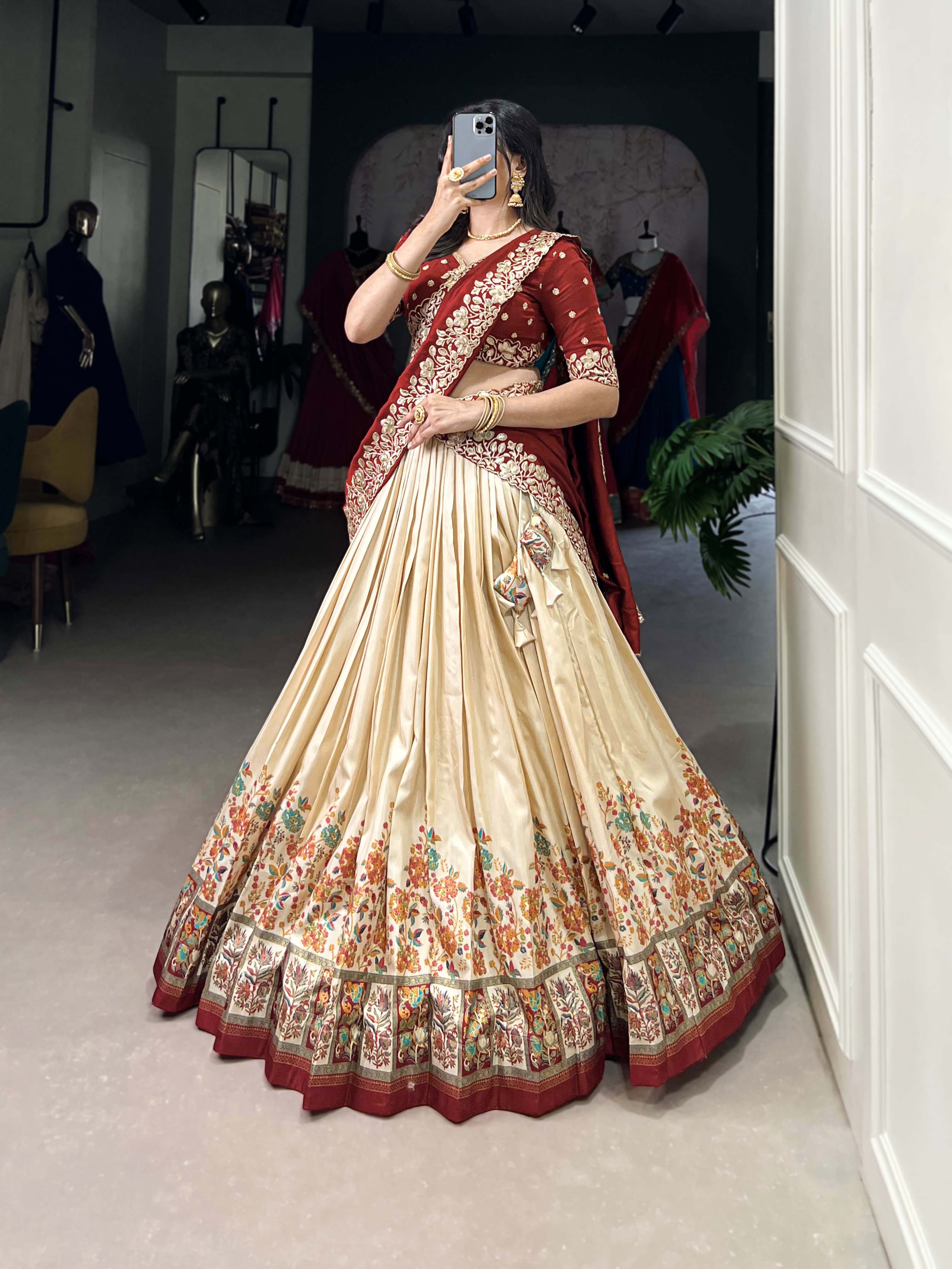 DESIGNER TUSSAR SILK PRINTED LEHENGA SET WITH EMBROIDERED BLOUSE AND DUPATTA