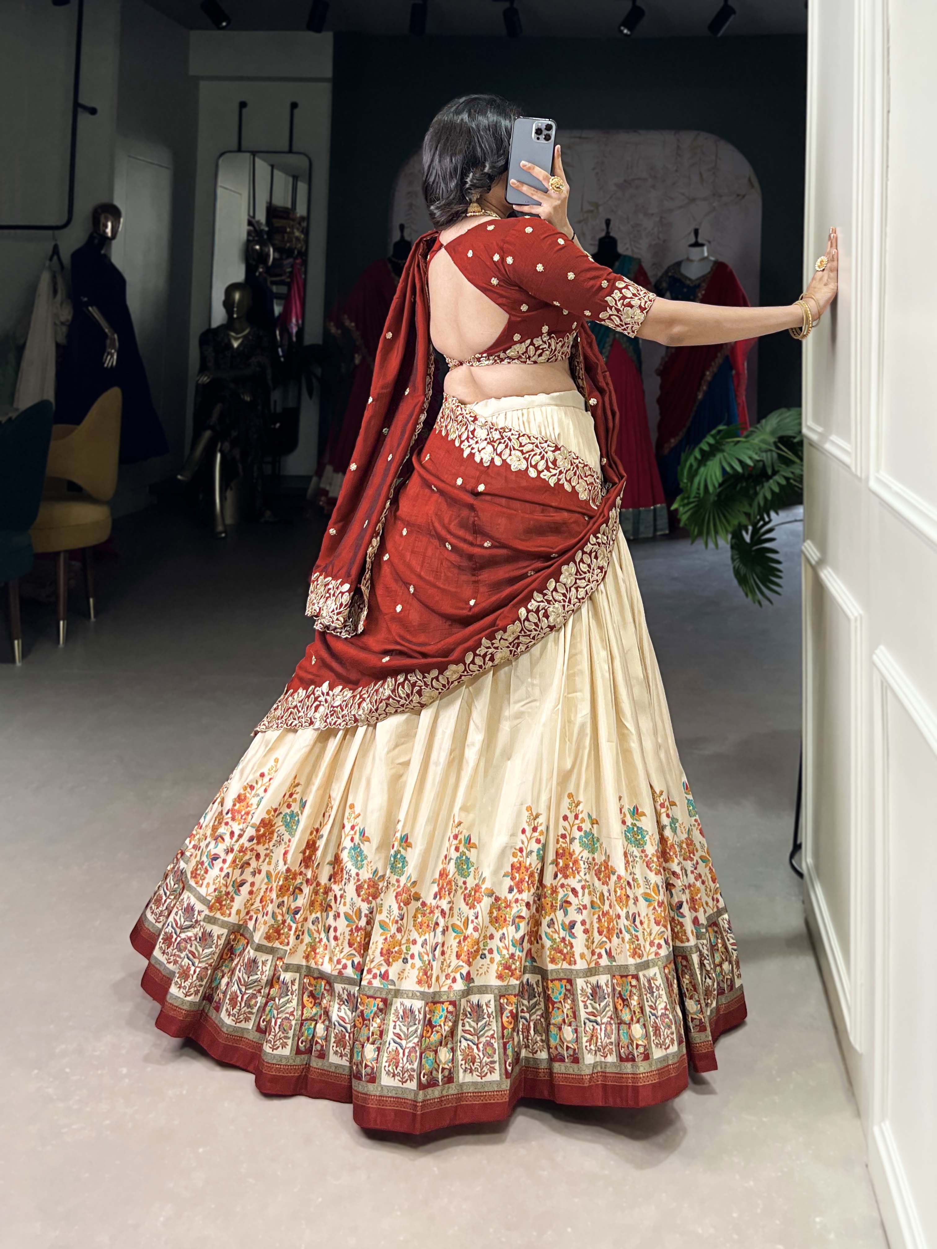 DESIGNER TUSSAR SILK PRINTED LEHENGA SET WITH EMBROIDERED BLOUSE AND DUPATTA