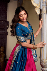 Pink Color Tussar Silk Printed And Foil Work Lehenga Choli