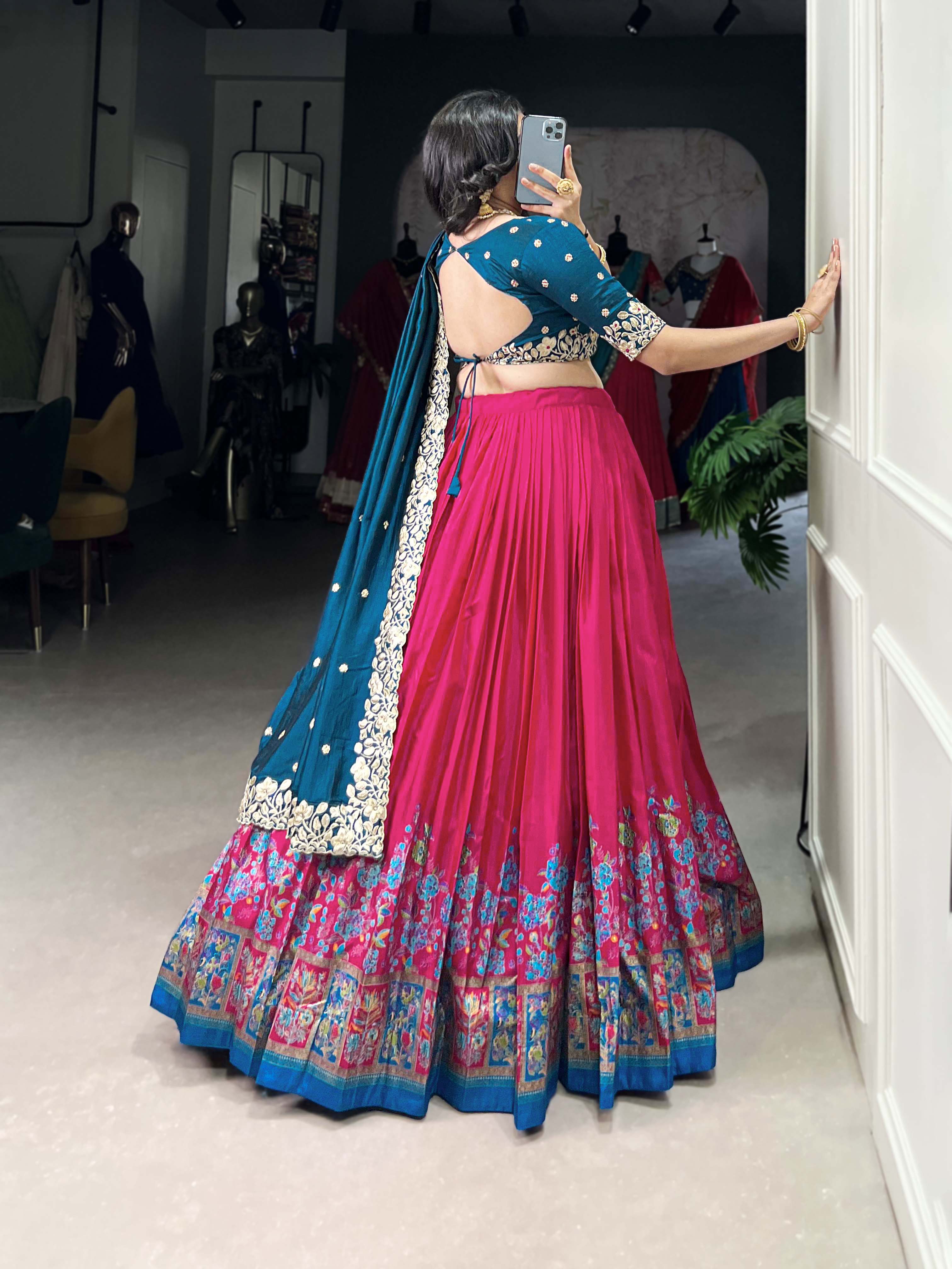 DESIGNER TUSSAR SILK PRINTED LEHENGA SET WITH EMBROIDERED BLOUSE AND DUPATTA
