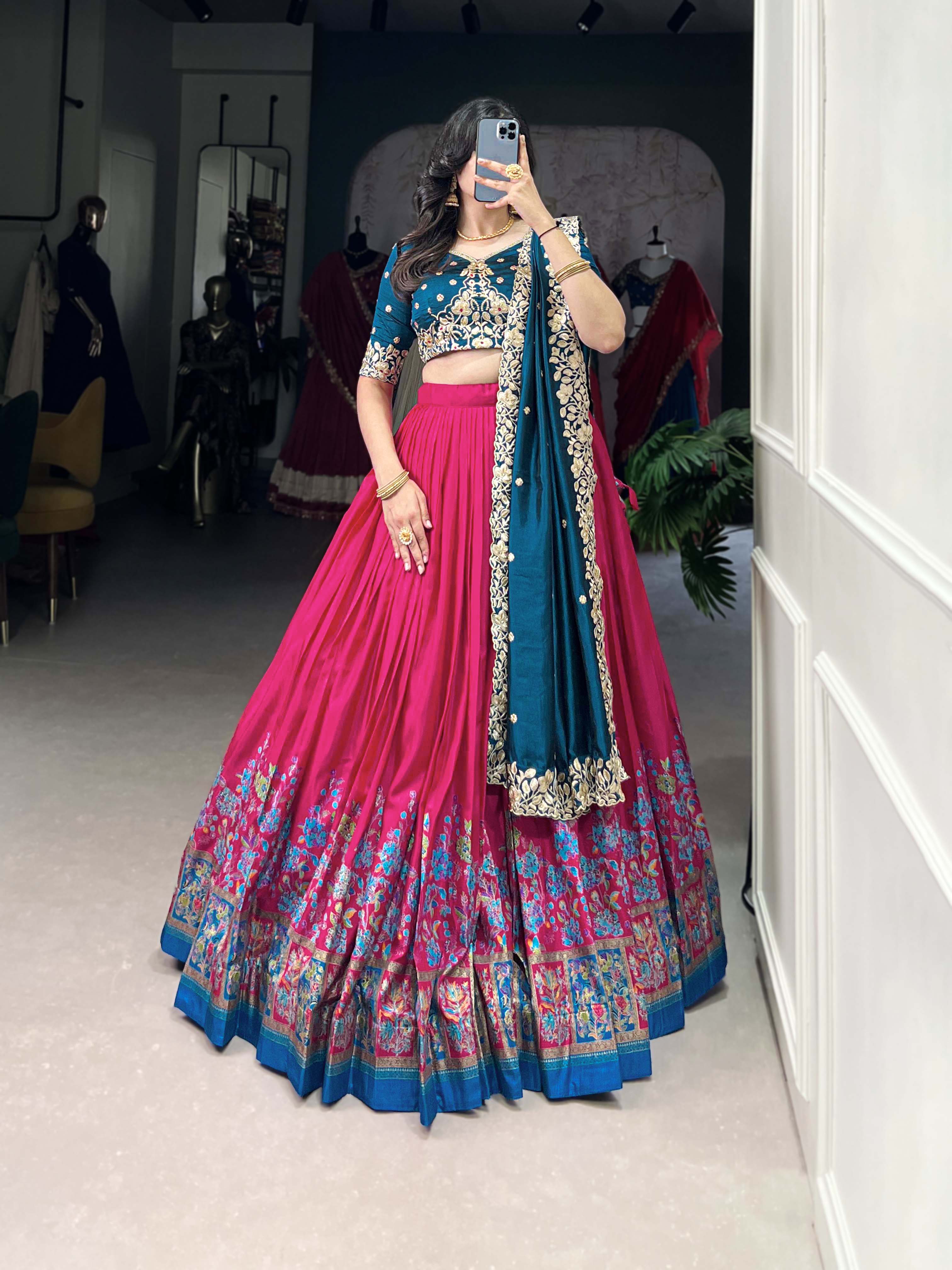 DESIGNER TUSSAR SILK PRINTED LEHENGA SET WITH EMBROIDERED BLOUSE AND DUPATTA