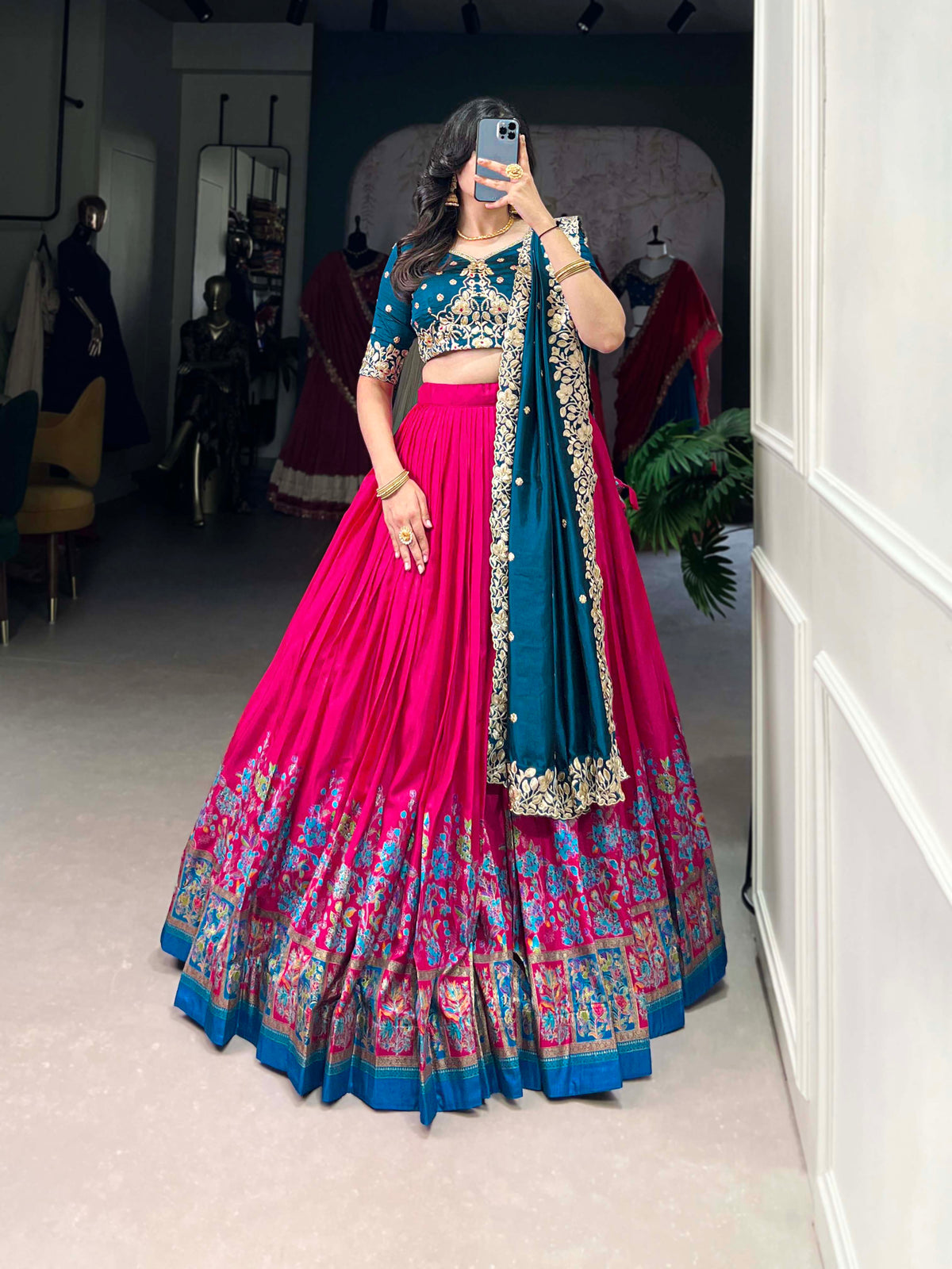 DESIGNER TUSSAR SILK PRINTED LEHENGA SET WITH EMBROIDERED BLOUSE AND DUPATTA