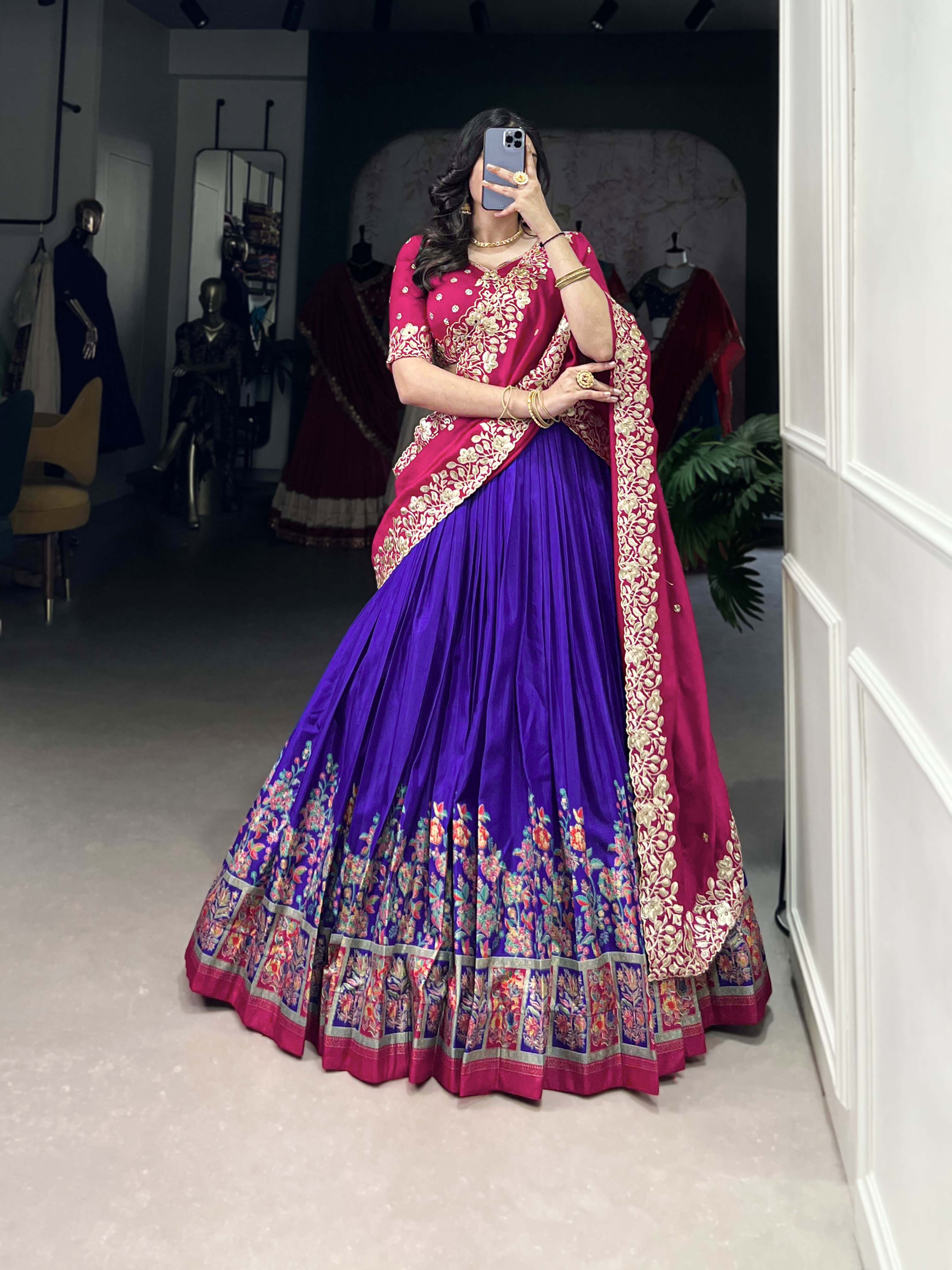 DESIGNER TUSSAR SILK PRINTED LEHENGA SET WITH EMBROIDERED BLOUSE AND DUPATTA