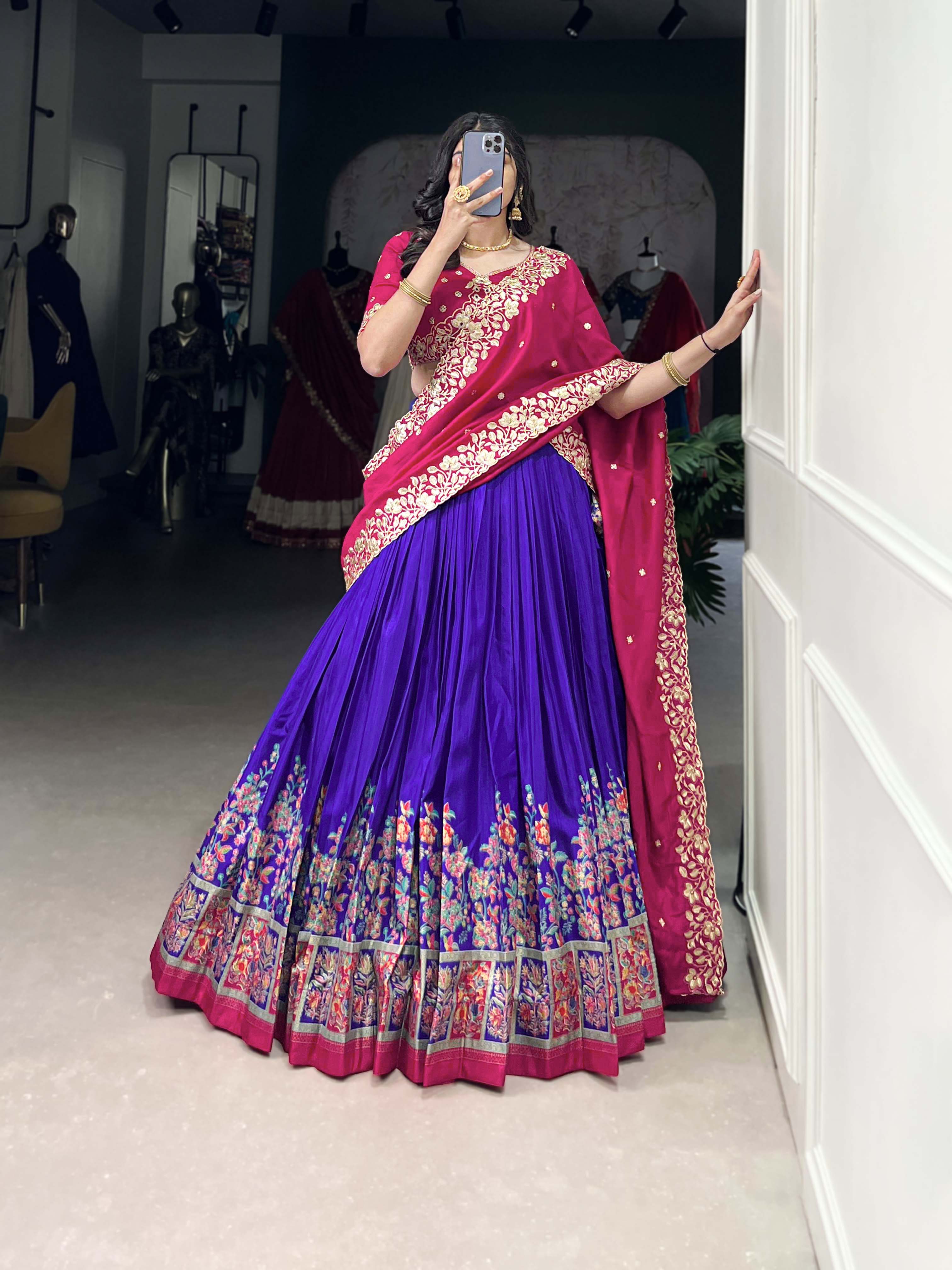 DESIGNER TUSSAR SILK PRINTED LEHENGA SET WITH EMBROIDERED BLOUSE AND DUPATTA