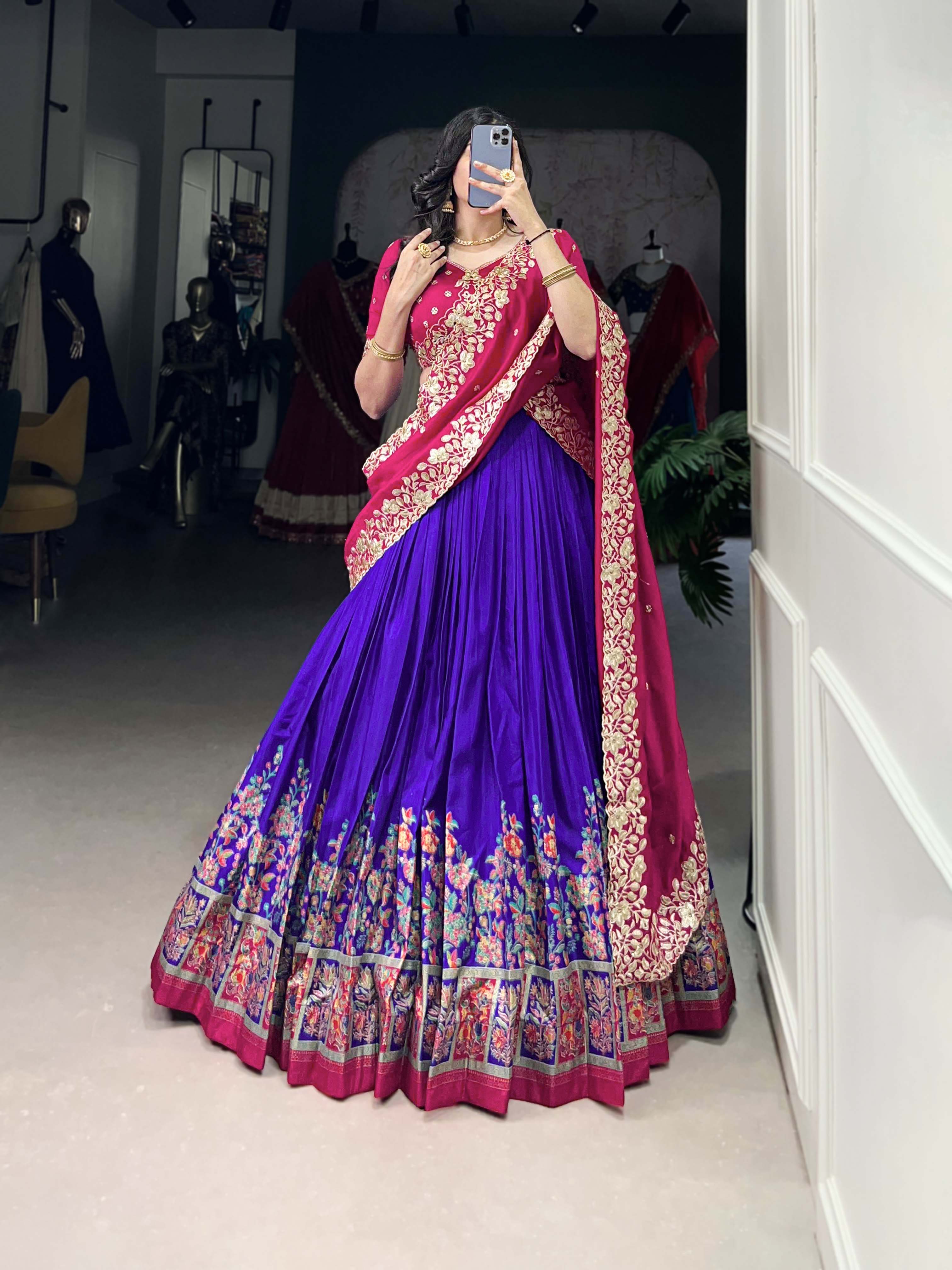 DESIGNER TUSSAR SILK PRINTED LEHENGA SET WITH EMBROIDERED BLOUSE AND DUPATTA