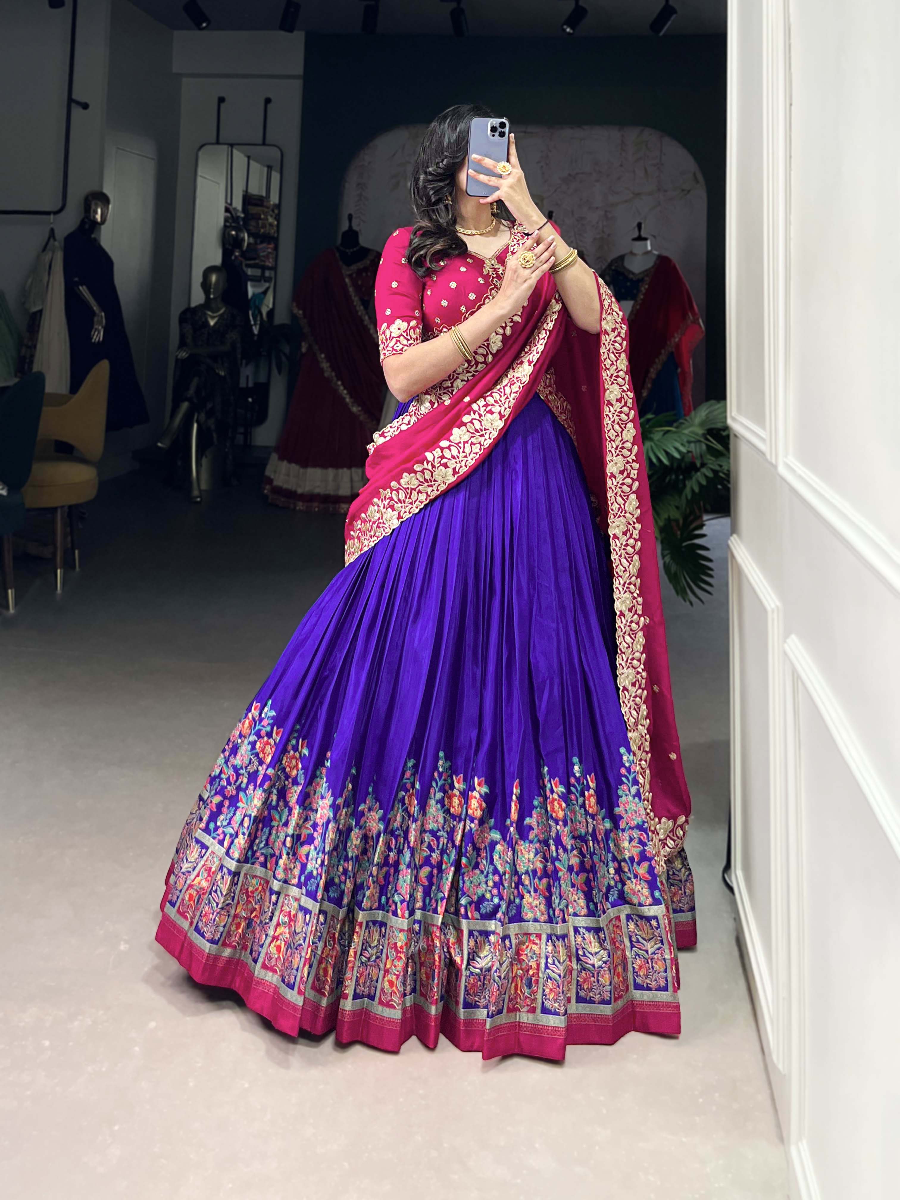 DESIGNER TUSSAR SILK PRINTED LEHENGA SET WITH EMBROIDERED BLOUSE AND DUPATTA