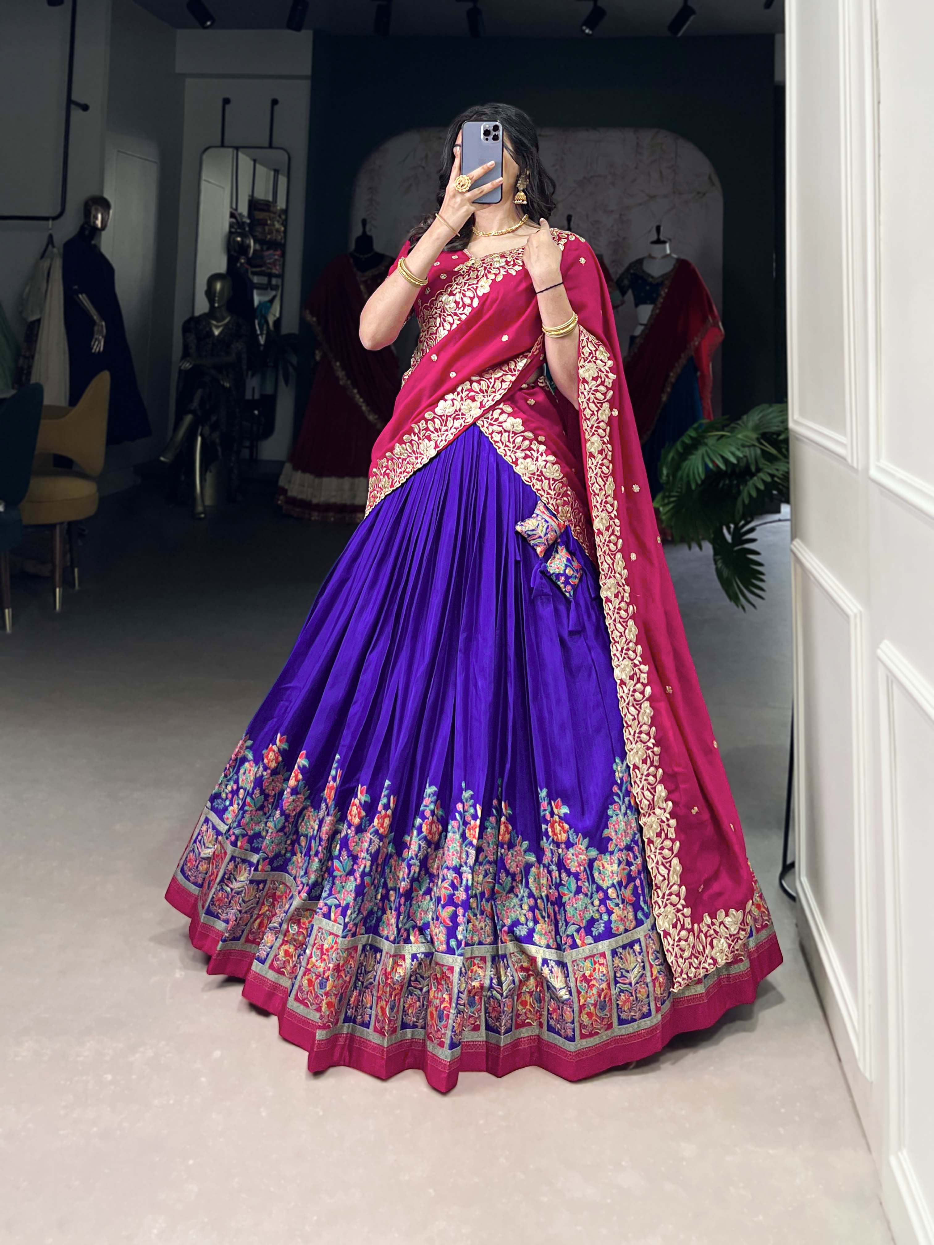 DESIGNER TUSSAR SILK PRINTED LEHENGA SET WITH EMBROIDERED BLOUSE AND DUPATTA