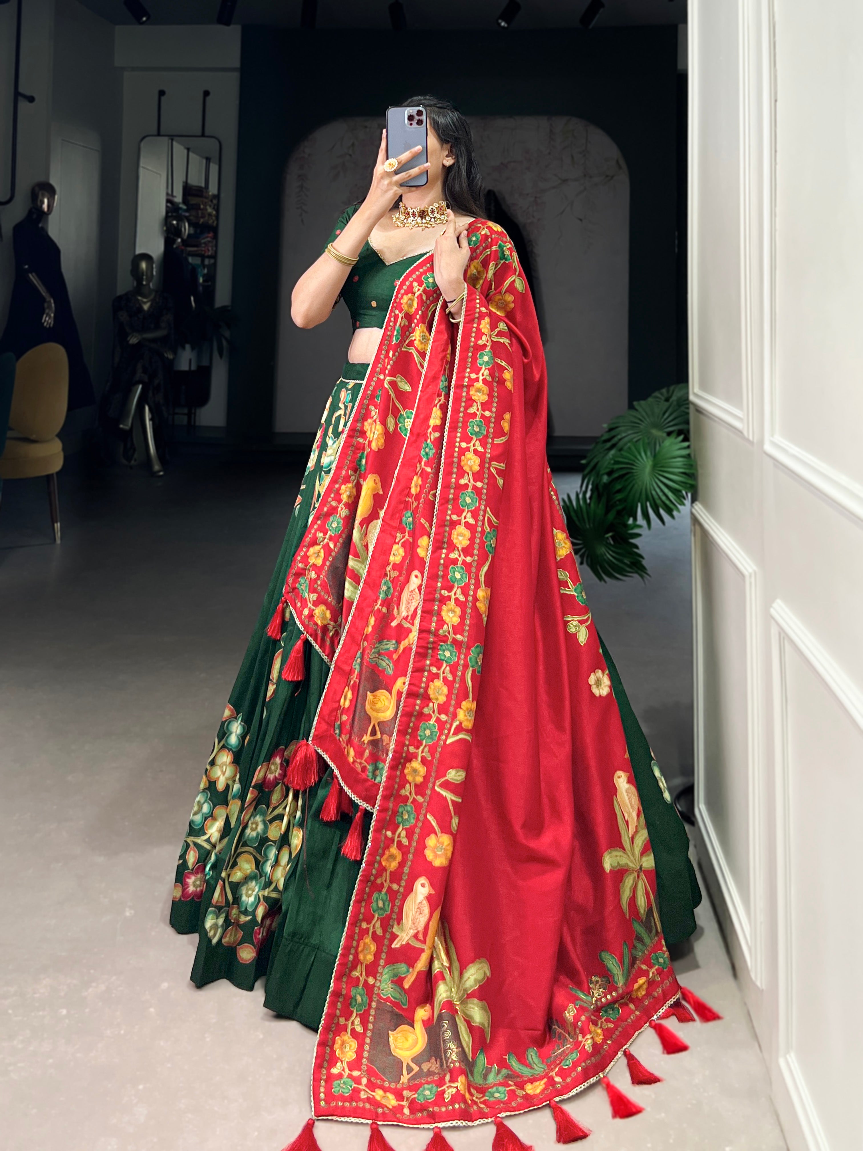 Tussar Silk Lehenga With Foil Work & Gotta Patti Dupatta
