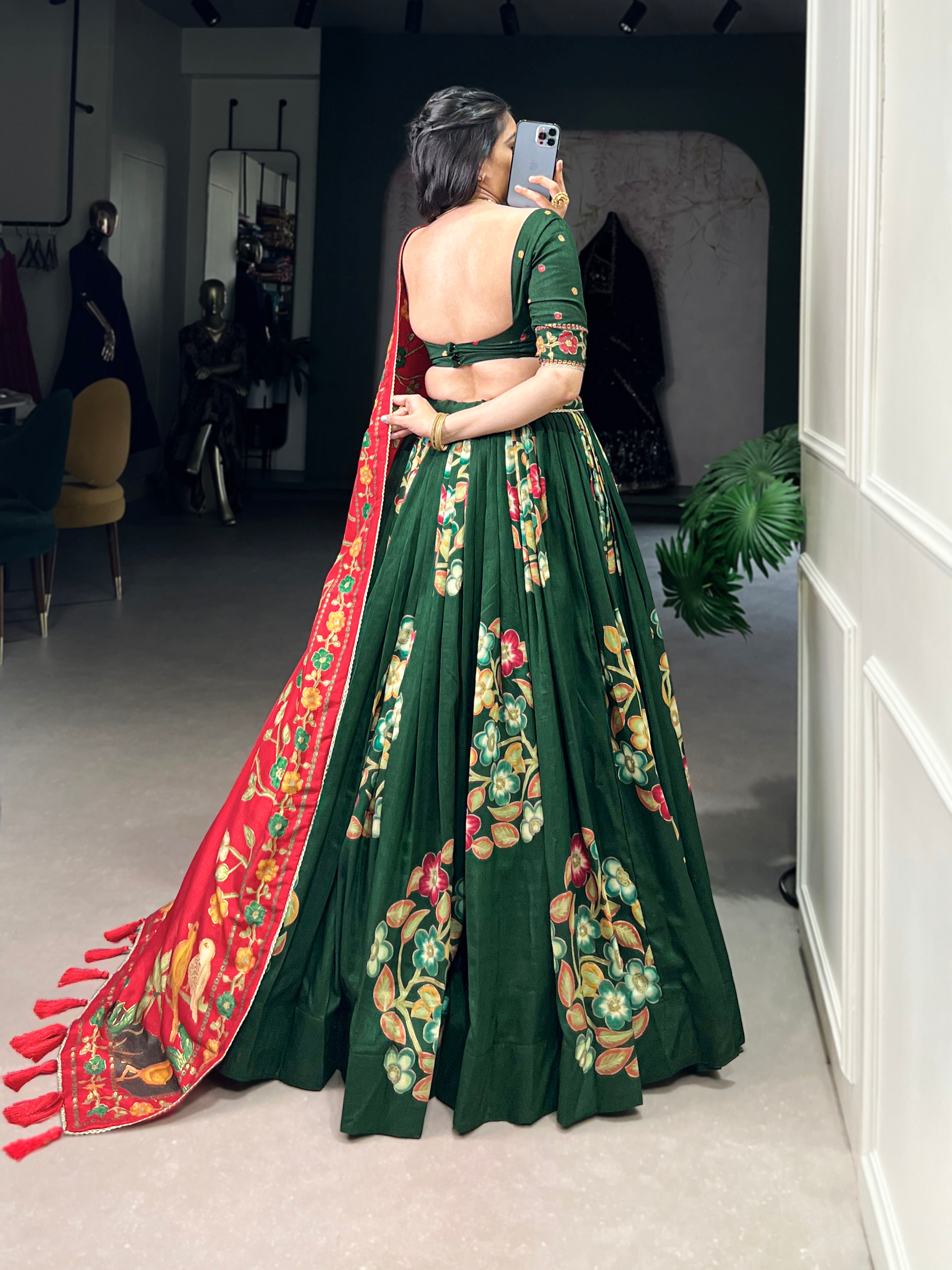 Tussar Silk Lehenga With Foil Work & Gotta Patti Dupatta