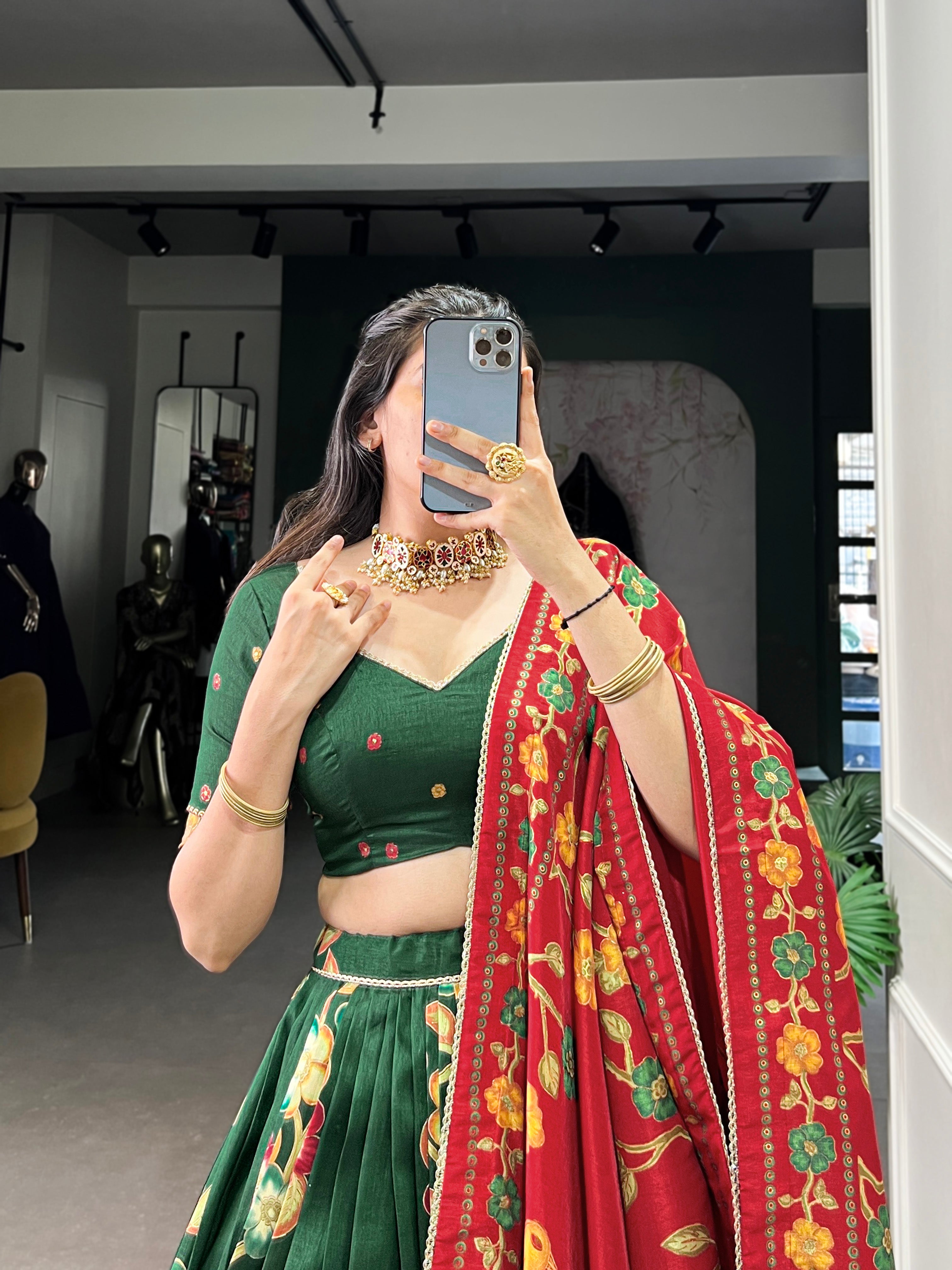 Tussar Silk Lehenga With Foil Work & Gotta Patti Dupatta