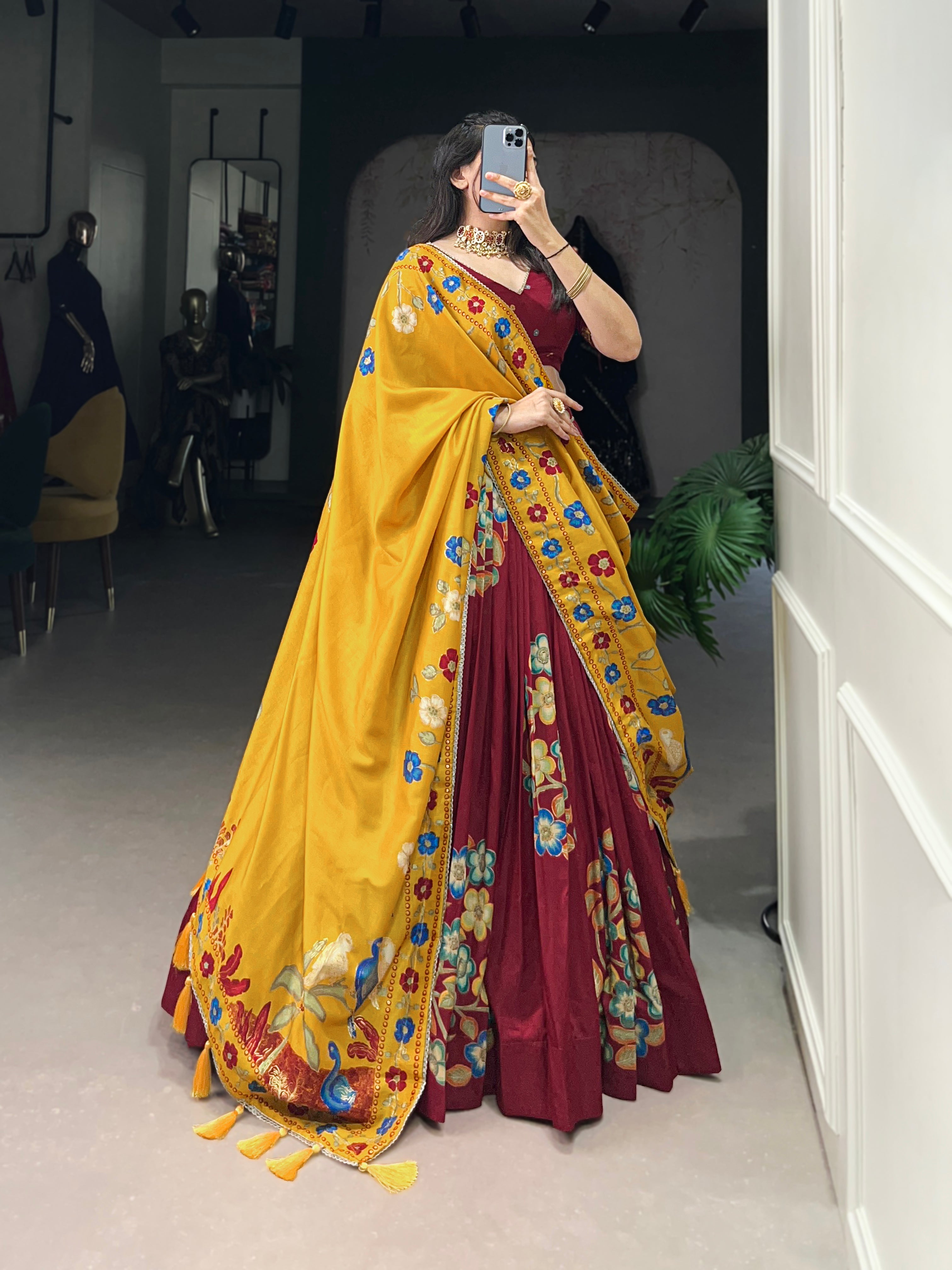Tussar Silk Lehenga With Foil Work & Gotta Patti Dupatta